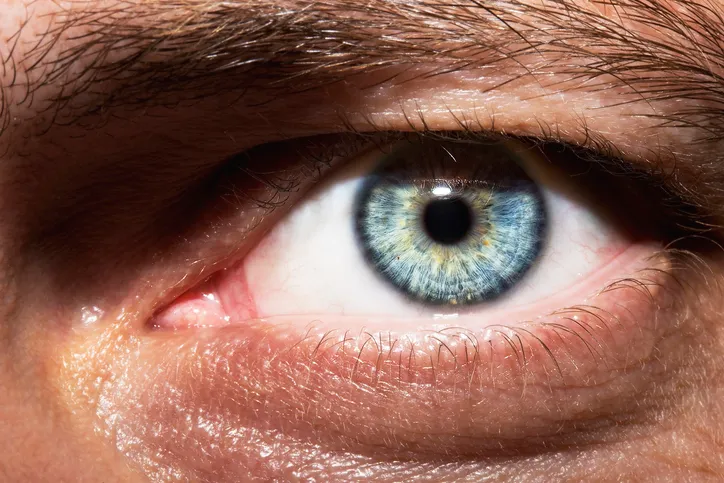 Nahaufnahme blaues Auge eines Mannes
